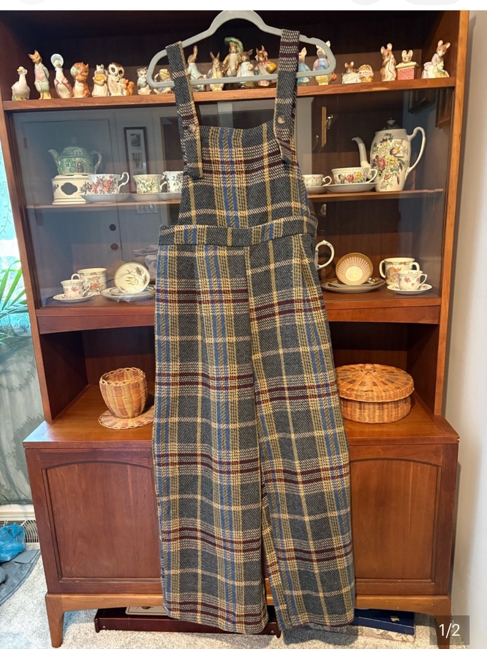 Fall Autumn Jumpsuit Overalls in Blue and Tan cottagecore - Picture 3 of 3